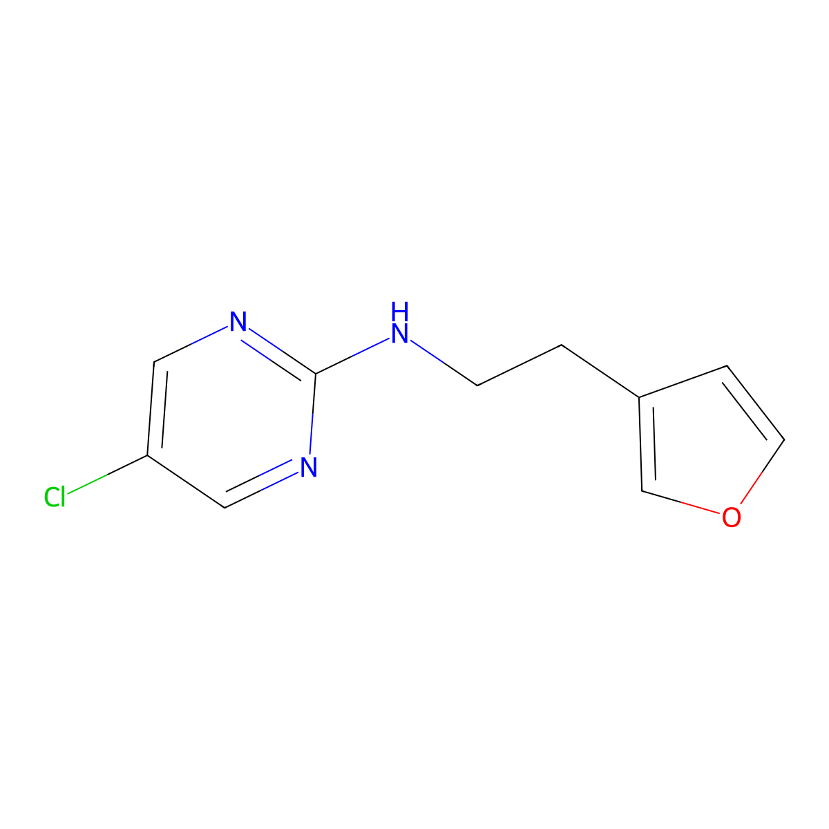 5-Chloro-N-[2-(furan-3-yl)ethyl]pyrimidin-2-amine molecular structure, CAS 2141662-39-5