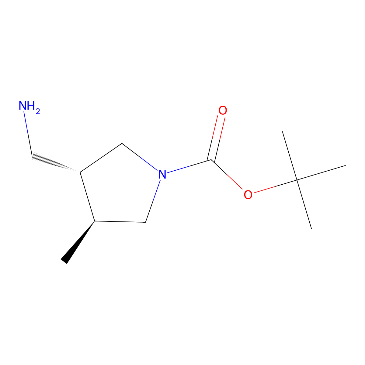tert-Butyl (3R,4S)-3-(aminomethyl)-4-methylpyrrolidine-1-carboxylate molecular structure, CAS 2141698-23-7