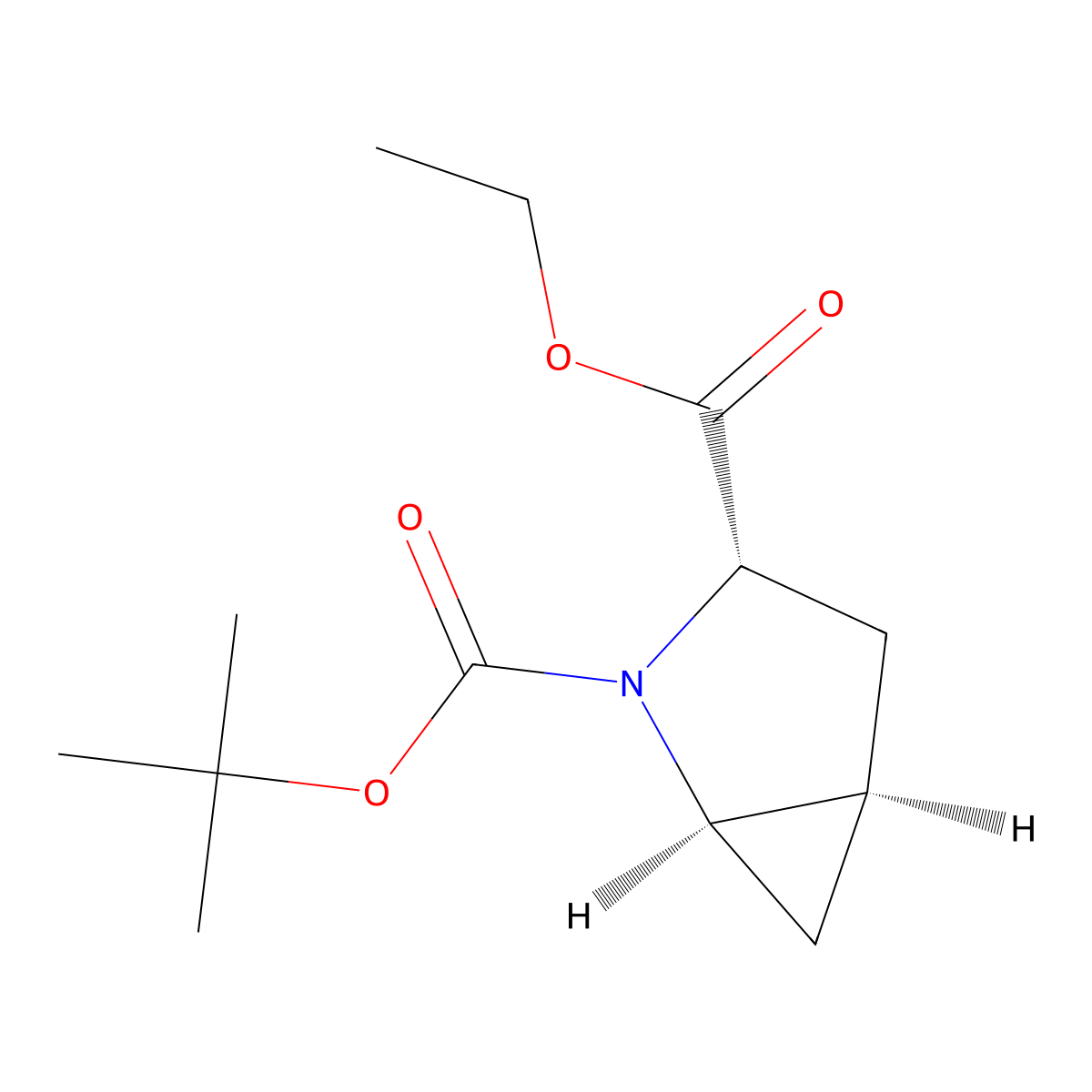 O2-tert-butyl O3-ethyl (1R,3S,5R)-2-azabicyclo[3.1.0]hexane-2,3-dicarboxylate molecular structure, CAS 214193-10-9