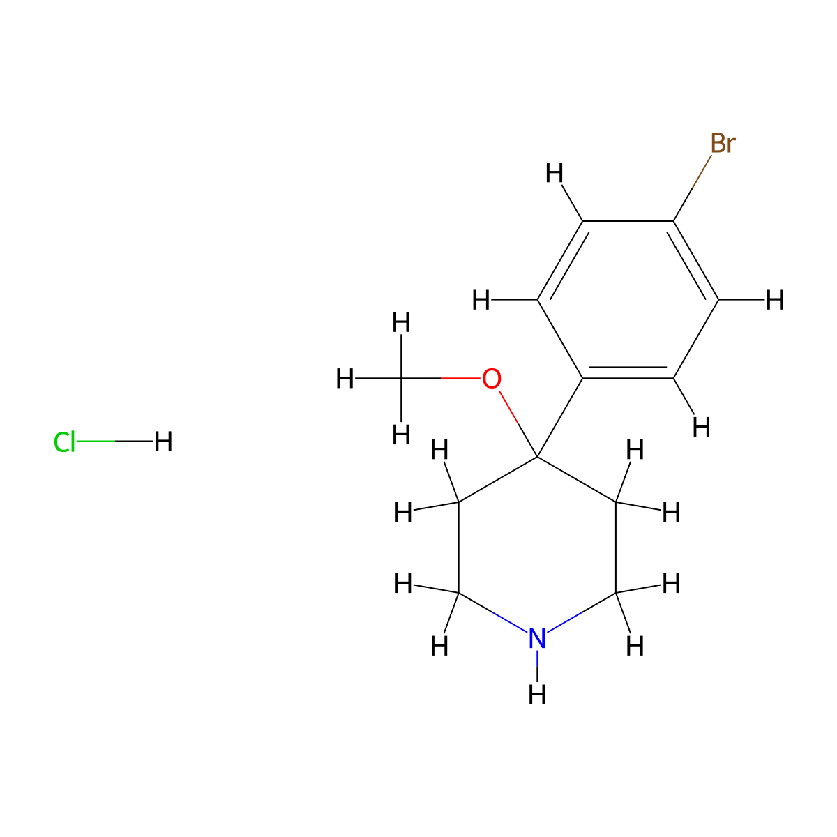 4-(4-Bromophenyl)-4-methoxypiperidine hydrochloride molecular structure, CAS 2141957-14-2