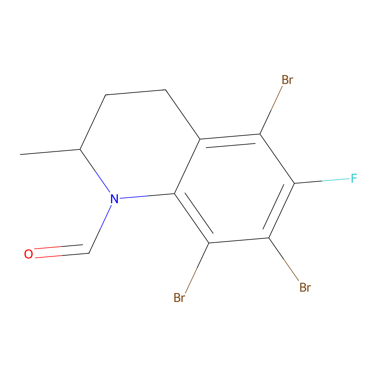 5,7,8-tribromo-6-fluoro-2-methyl-3,4-dihydro-2H-quinoline-1-carbaldehyde molecular structure, CAS 2141967-43-1