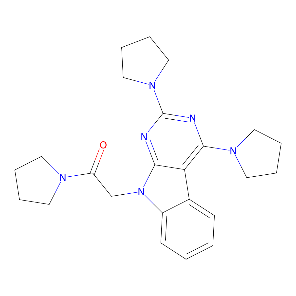2-(2,4-Di-1-pyrrolidinyl-9H-pyrimido(4,5-b)indol-9-yl)-1-(1-pyrrolidinyl)ethanone molecular structure, CAS 214212-39-2