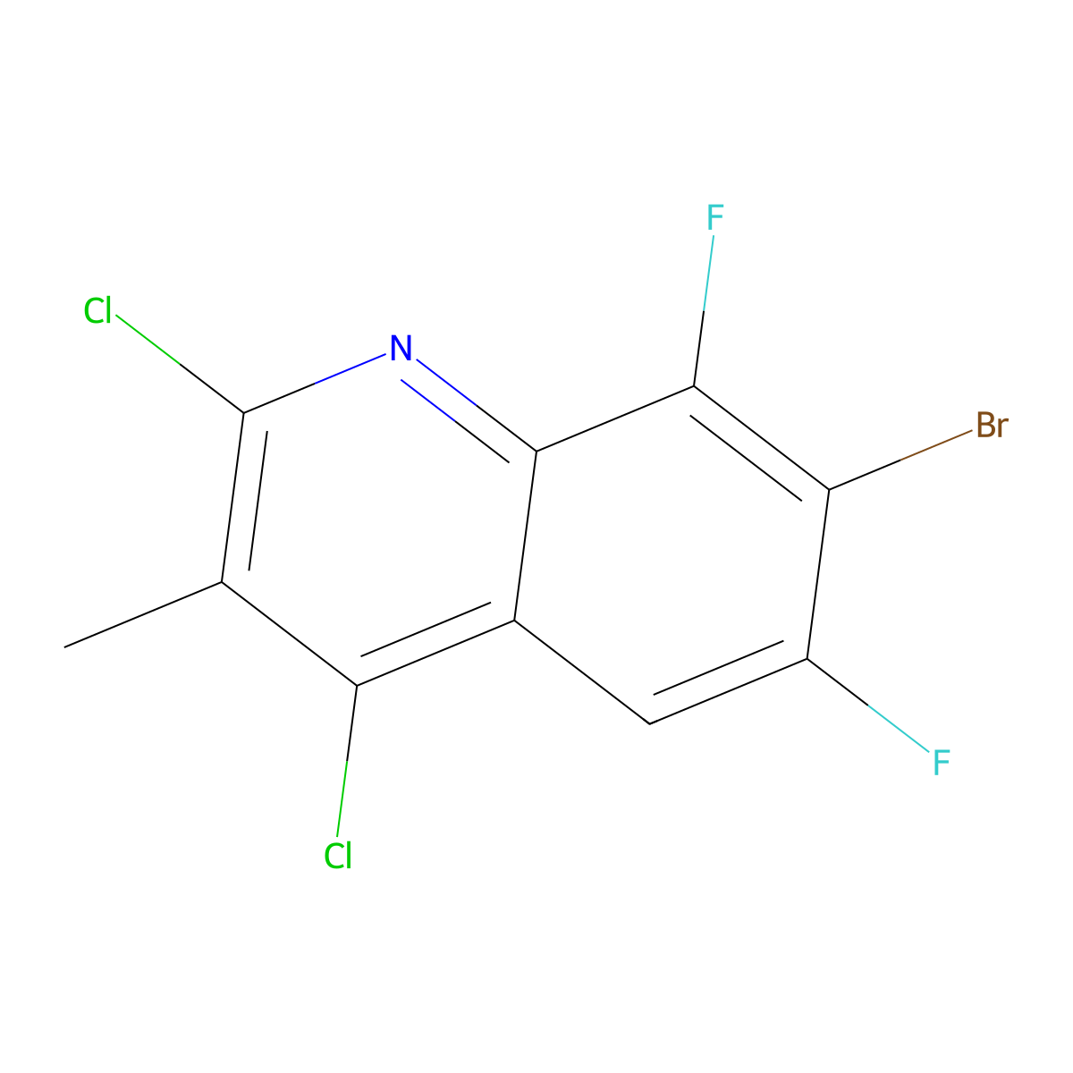 7-Bromo-2,4-dichloro-6,8-difluoro-3-methylquinoline molecular structure, CAS 2142195-02-4