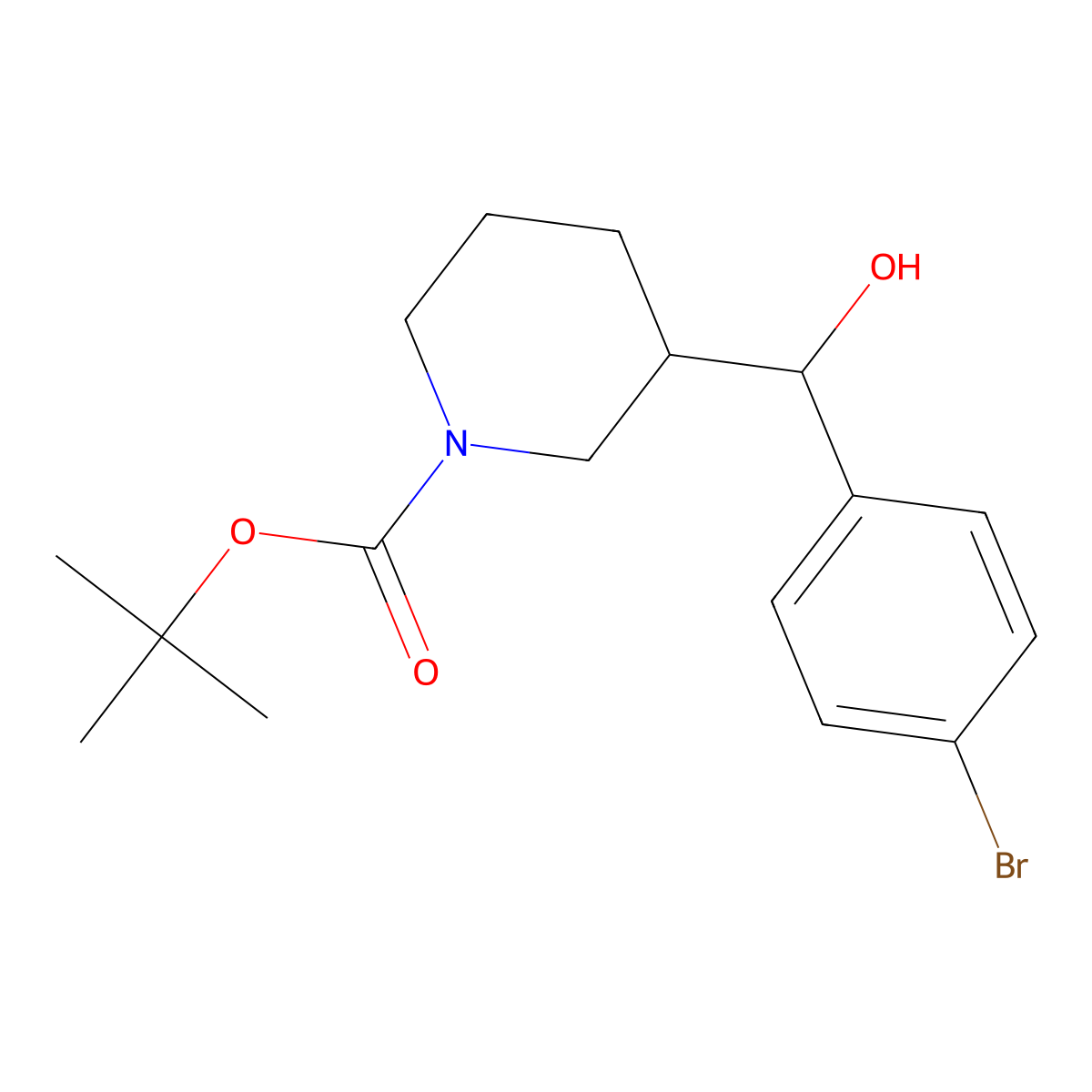Tert-butyl 3-[(4-bromophenyl)(hydroxy)methyl]piperidine-1-carboxylate molecular structure, CAS 2142362-39-6