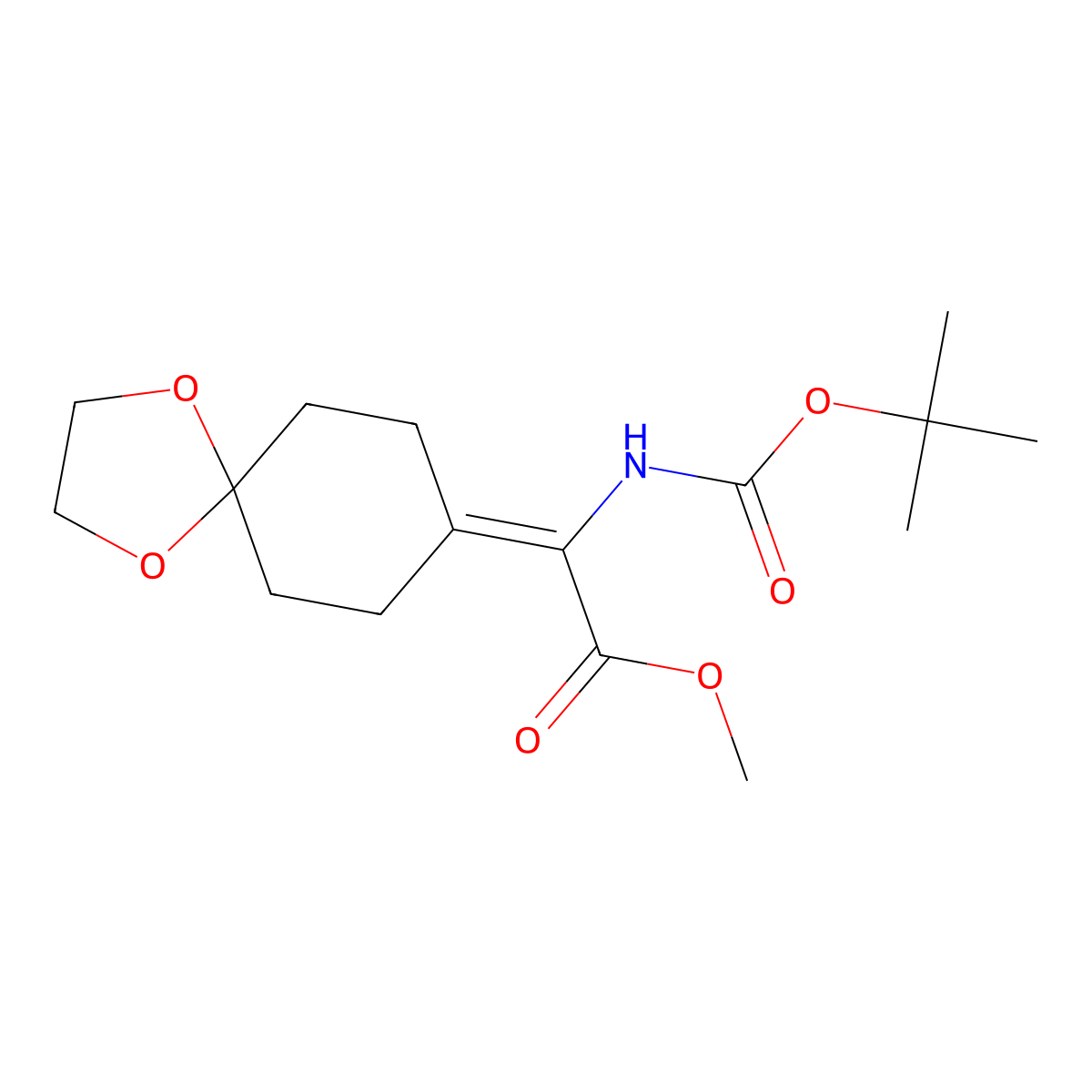 Methyl 2-(boc-amino)-2-(1,4-dioxaspiro[4.5]decan-8-ylidene)acetate molecular structure, CAS 2142368-19-0