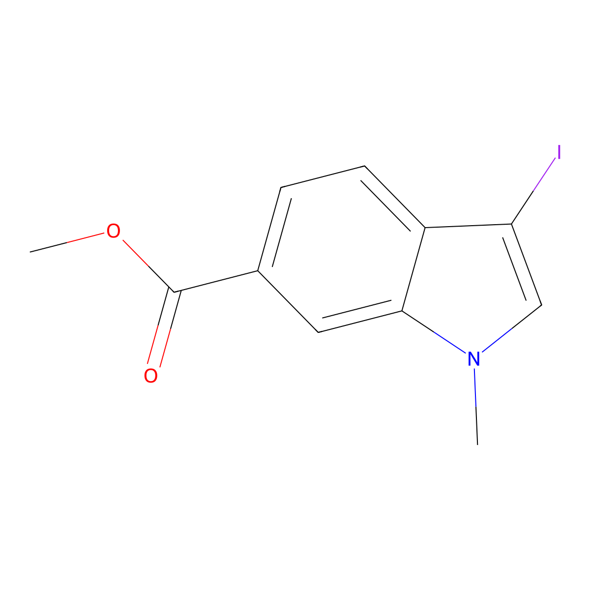Methyl 3-iodo-1-methyl-1H-indole-6-carboxylate molecular structure, CAS 2142608-32-8