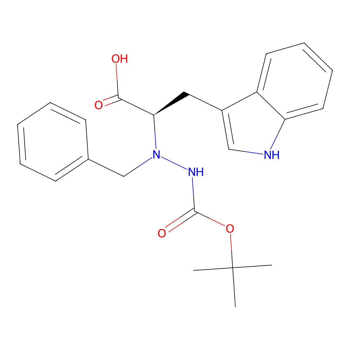 (R)-2-(1-Benzyl-2-(tert-butoxycarbonyl)hydrazinyl)-3-(1H-indol-3-yl)propanoic acid molecular structure, CAS 214262-79-0