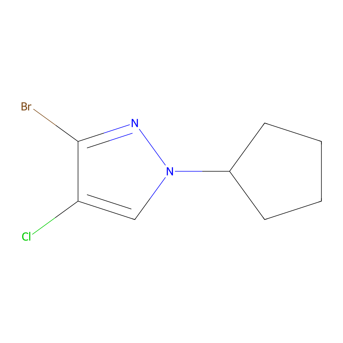 3-Bromo-4-chloro-1-cyclopentyl-1H-pyrazole molecular structure, CAS 2142660-14-6