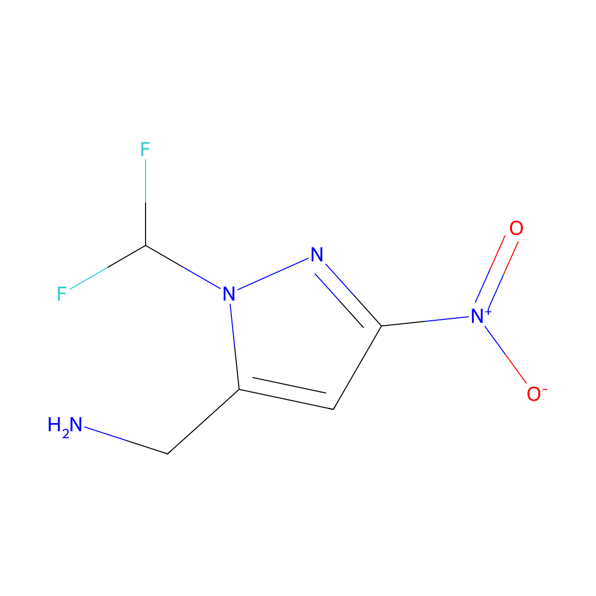 1-[1-(Difluoromethyl)-3-nitro-1H-pyrazol-5-yl]methanamine molecular structure, CAS 2142660-23-7