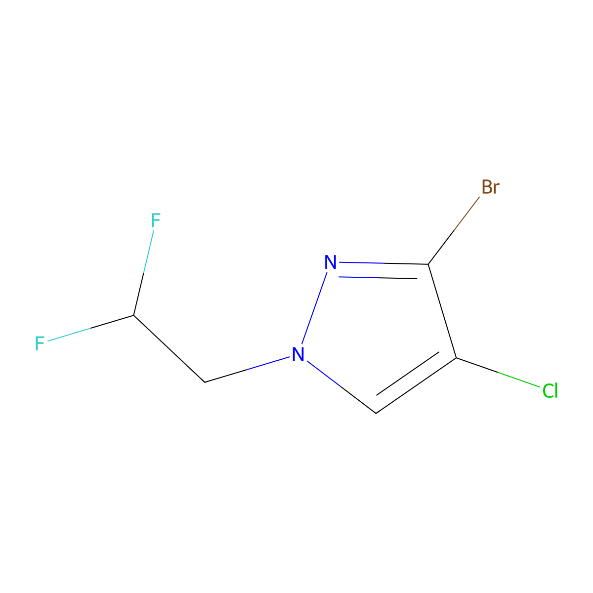 3-Bromo-4-chloro-1-(2,2-difluoroethyl)-1H-pyrazole molecular structure, CAS 2142660-24-8