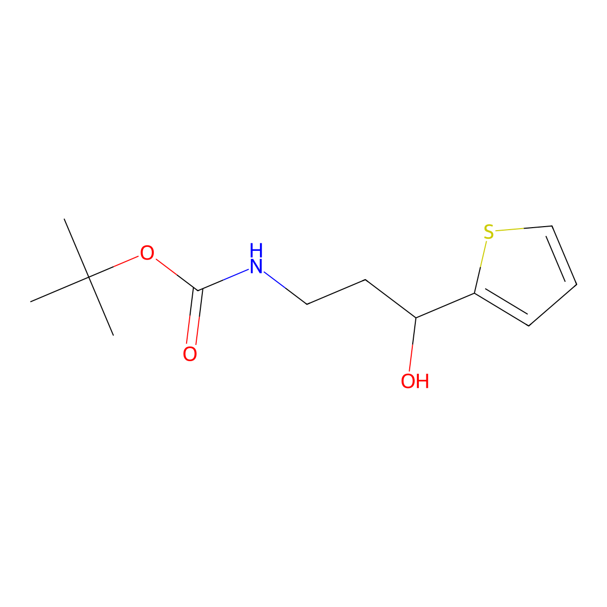 tert-butyl N-[3-hydroxy-3-(thiophen-2-yl)propyl]carbamate molecular structure, CAS 2142926-90-5