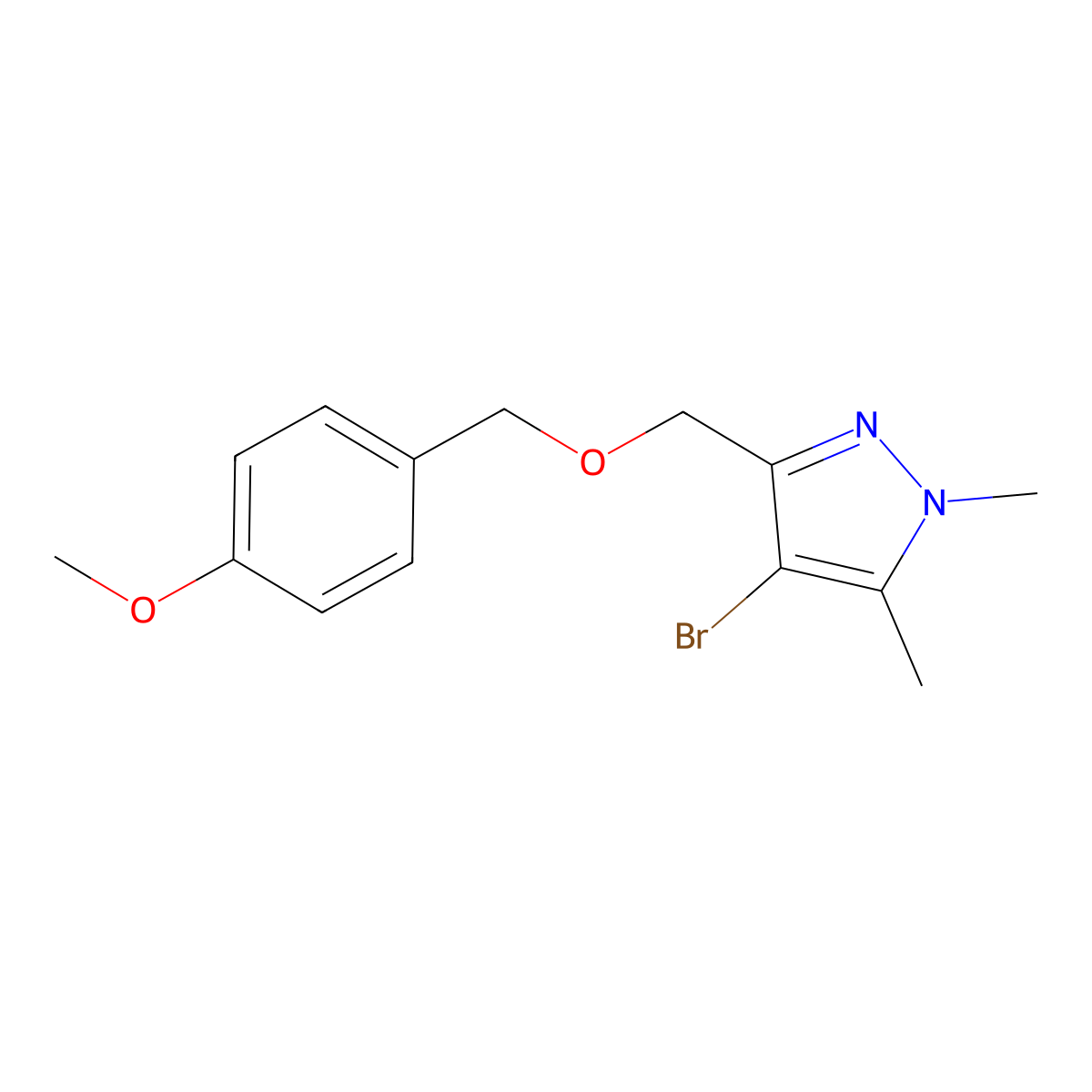 4-bromo-3-(((4-methoxybenzyl)oxy)methyl)-1,5-dimethyl-1H-pyrazole molecular structure, CAS 2143010-89-1