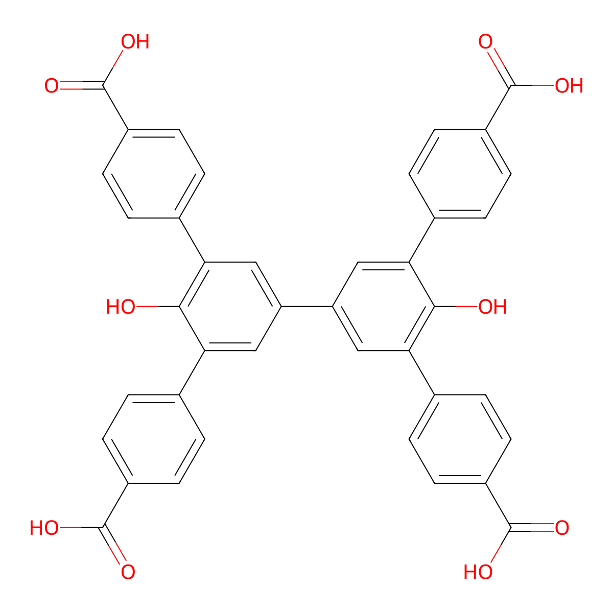 [1,1':3',1'':3'',1'''-Quaterphenyl]-4,4'''-dicarboxylic acid, 5',5''-bis(4-carboxyphenyl)-4'',6'-dihydroxy- molecular structure, CAS 2143095-89-8