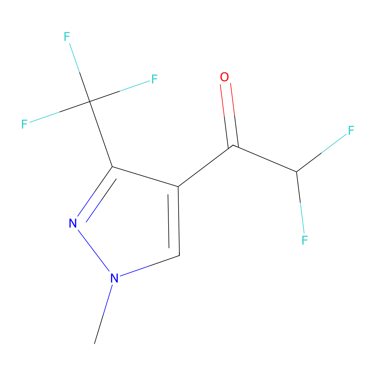 2,2-difluoro-1-[1-methyl-3-(trifluoromethyl)-1H-pyrazol-4-yl]ethan-1-one molecular structure, CAS 2143153-33-5
