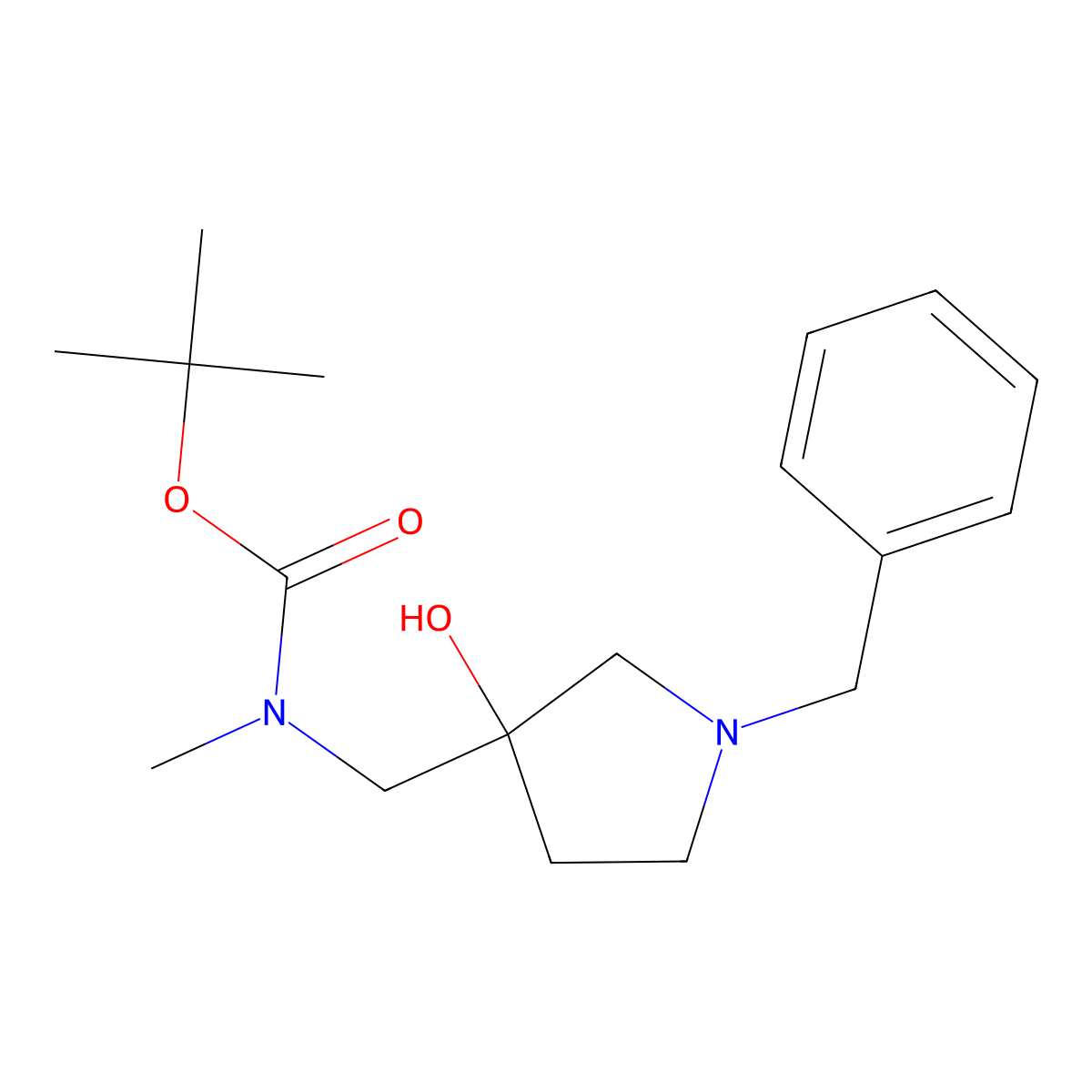 tert-butyl N-[(1-benzyl-3-hydroxypyrrolidin-3-yl)methyl]-N-methylcarbamate molecular structure, CAS 2143153-70-0