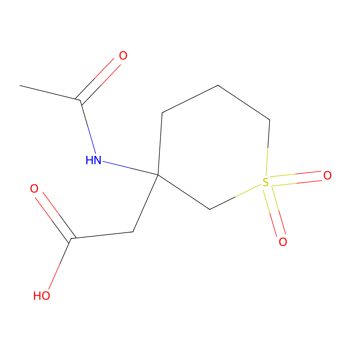 2-(3-Acetamido-1,1-dioxo-1lambda6-thian-3-yl)acetic acid molecular structure, CAS 2143326-59-2