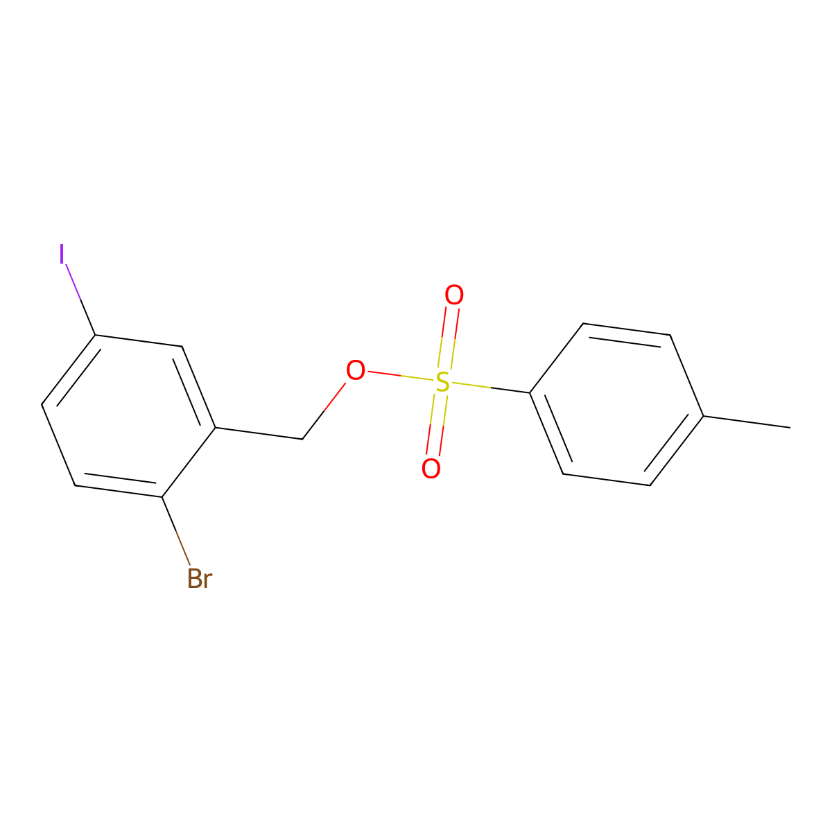 (2-Bromo-5-iodophenyl)methyl 4-methylbenzene-1-sulfonate molecular structure, CAS 2143344-25-4