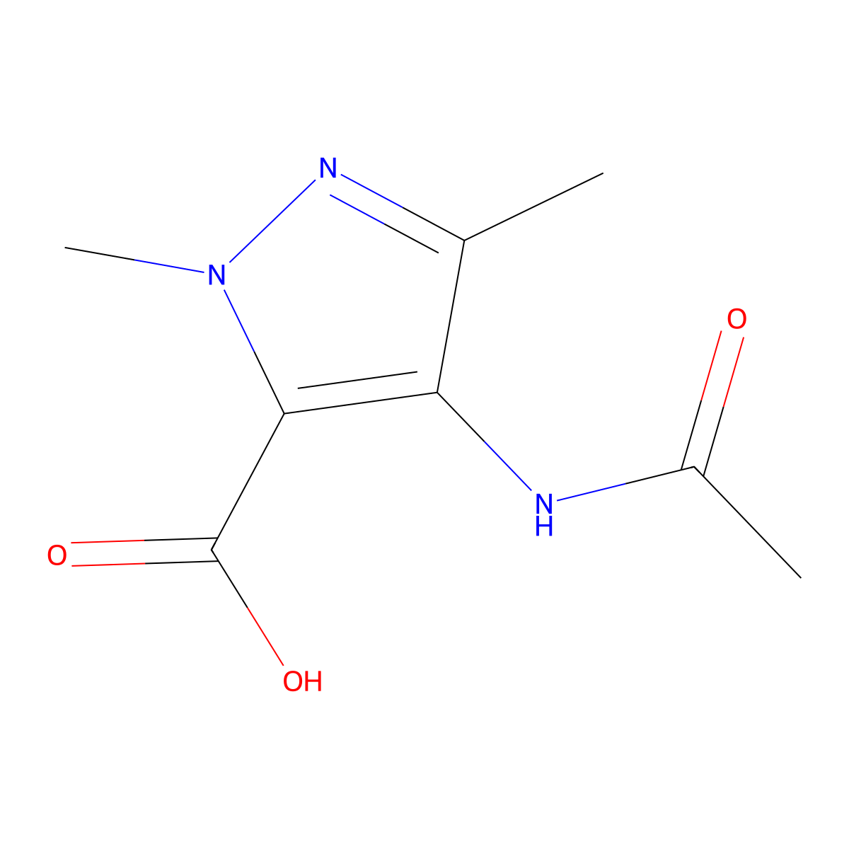 4-acetamido-1,3-dimethyl-1H-pyrazole-5-carboxylic acid molecular structure, CAS 2143554-21-4