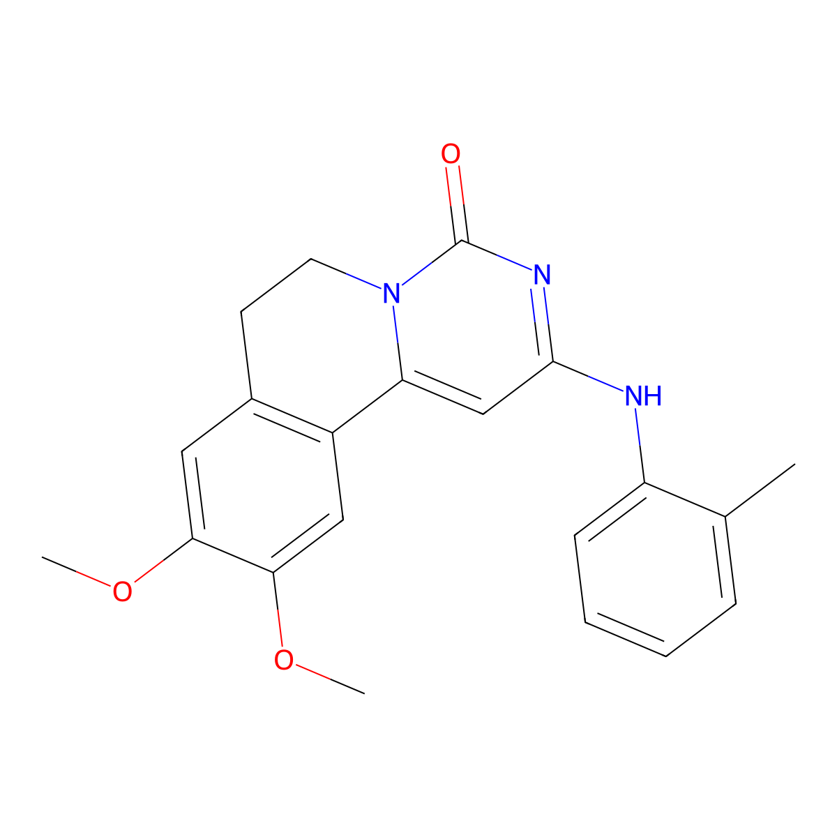 9,10-Dimethoxy-2-(2-methylanilino)-6,7-dihydropyrimido[6,1-a]isoquinolin-4-one molecular structure, CAS 214358-62-0