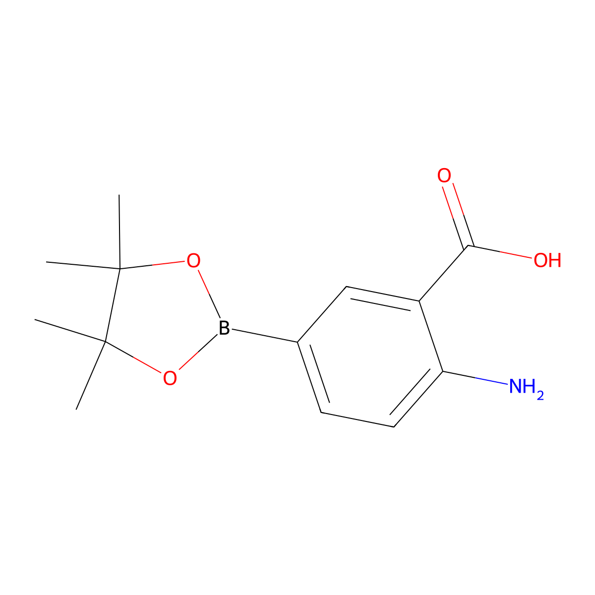 2-Amino-5-(4,4,5,5-tetramethyl-1,3,2-dioxaborolan-2-yl)benzoic acid molecular structure, CAS 214360-71-1