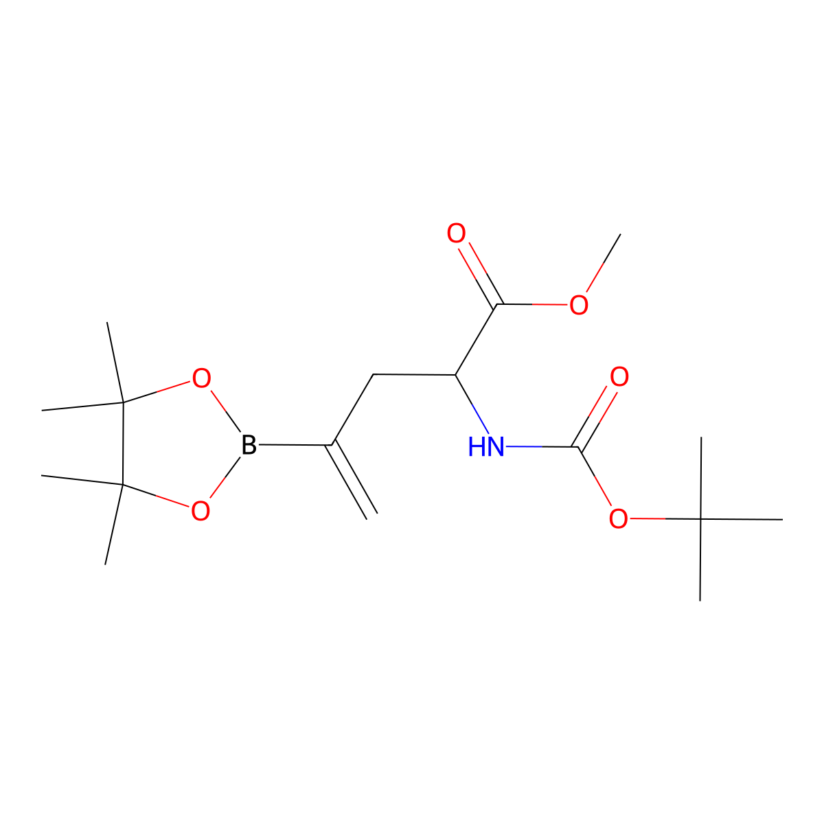 Methyl2-{[(tert-butoxy)carbonyl]amino}-4-(4,4,5,5-tetramethyl-1,3,2-dioxaborolan-2-yl)pent-4-enoate molecular structure, CAS 2143963-92-0