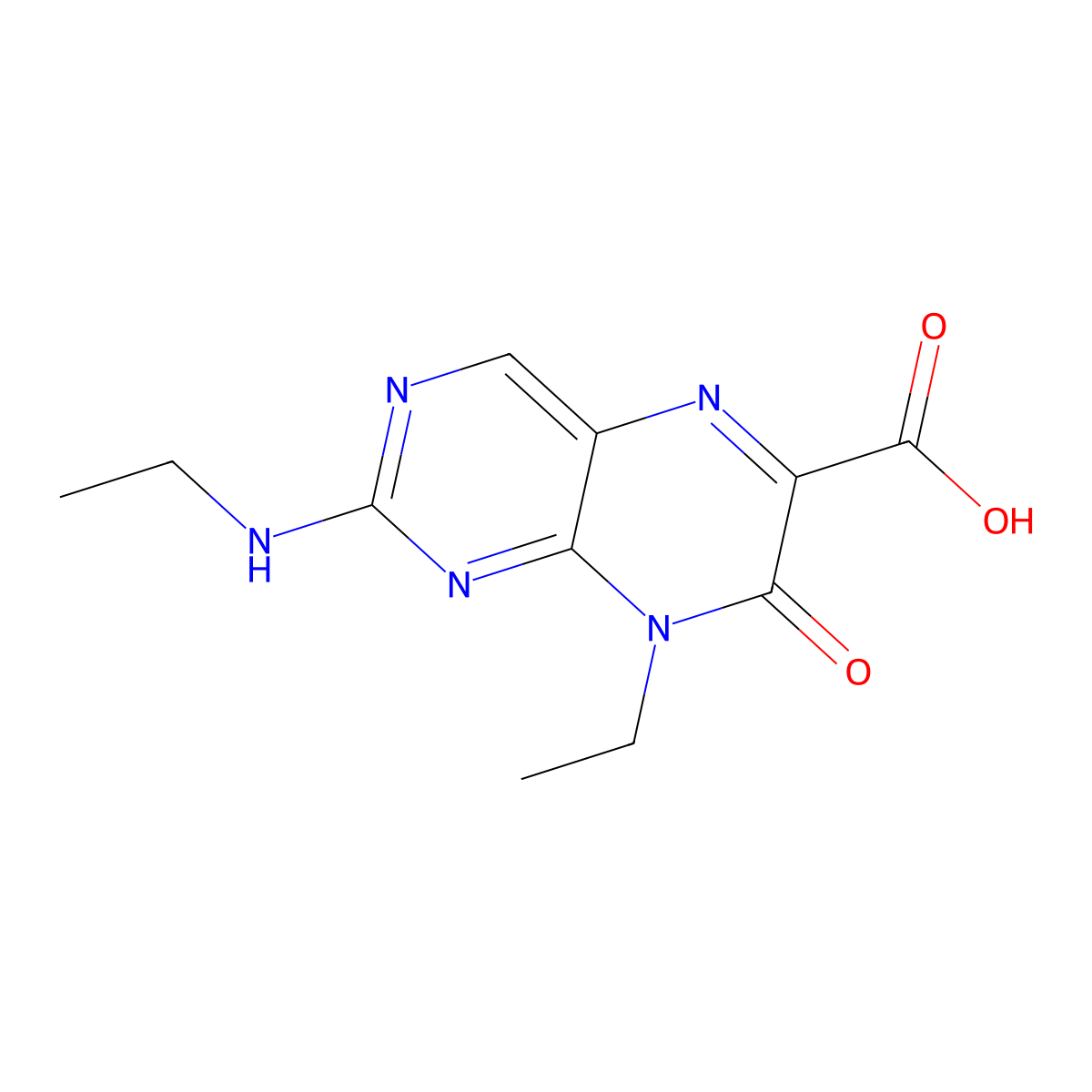 8-Ethyl-2-(ethylamino)-7-oxo-7,8-dihydropteridine-6-carboxylic acid molecular structure, CAS 2144-74-3