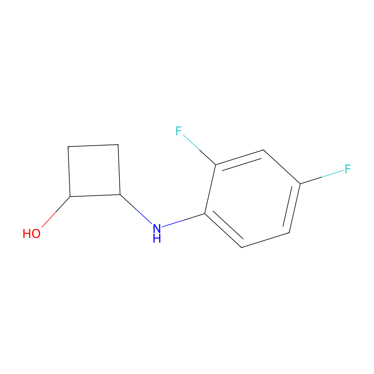 2-[(2,4-Difluorophenyl)amino]cyclobutan-1-ol molecular structure, CAS 2144135-20-4