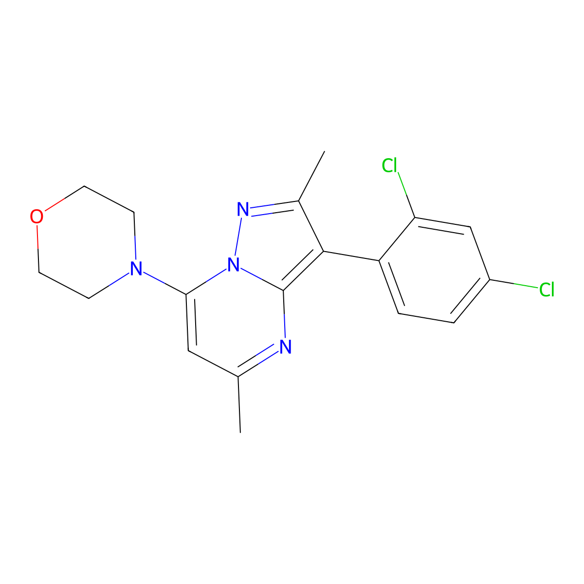4-[3-(2,4-Dichlorophenyl)-2,5-dimethylpyrazolo[1,5-a]pyrimidin-7-yl]morpholine molecular structure, CAS 214416-25-8