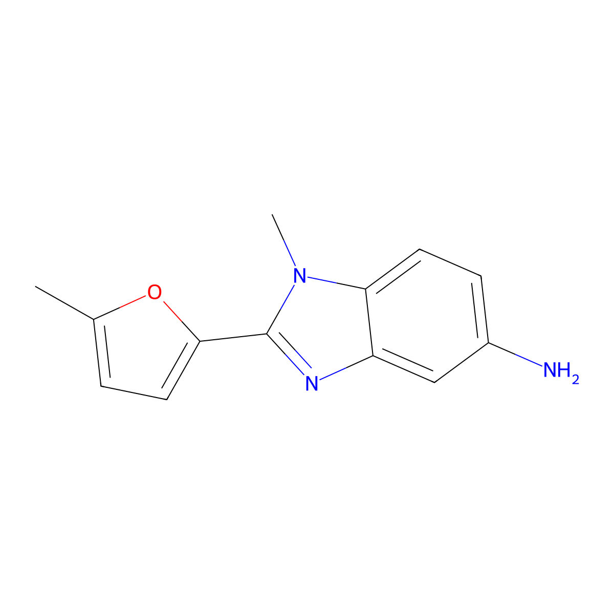 1-Methyl-2-(5-methyl-2-furyl)-1H-benzimidazol-5-ylamine molecular structure, CAS 21444-68-8