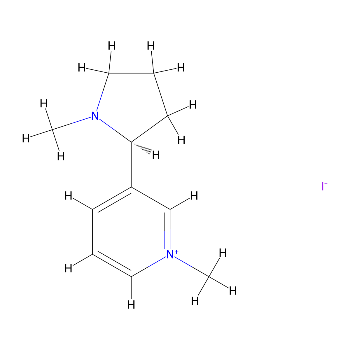 Pyridinium, 1-methyl-3-((2S)-1-methyl-2-pyrrolidinyl)-, iodide (1:1) molecular structure, CAS 21446-46-8