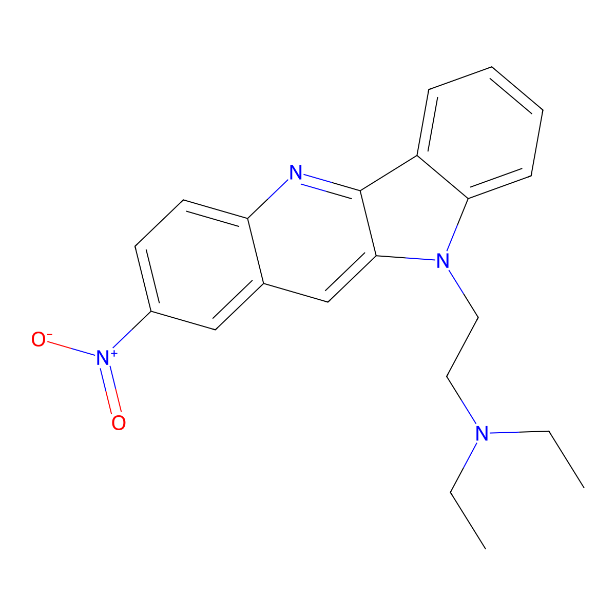 N,N-diethyl-2-(2-nitroindolo[3,2-b]quinolin-10-yl)ethanamine molecular structure, CAS 214467-41-1