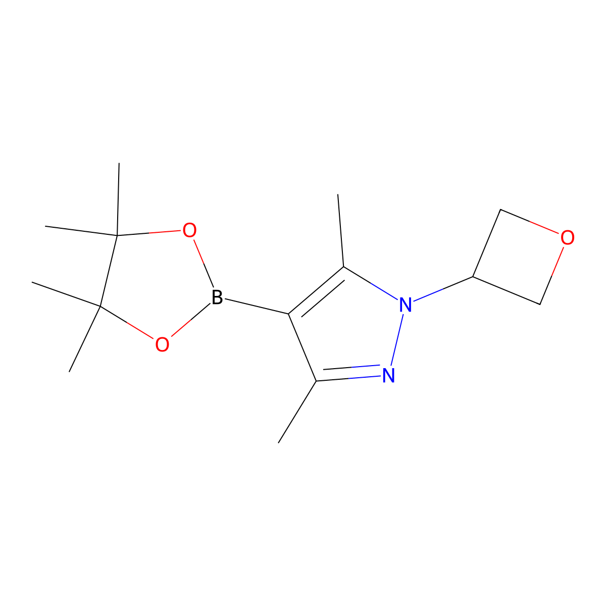 3,5-Dimethyl-1-(oxetan-3-yl)-4-(4,4,5,5-tetramethyl-1,3,2-dioxaborolan-2-yl)pyrazole molecular structure, CAS 2144759-94-2