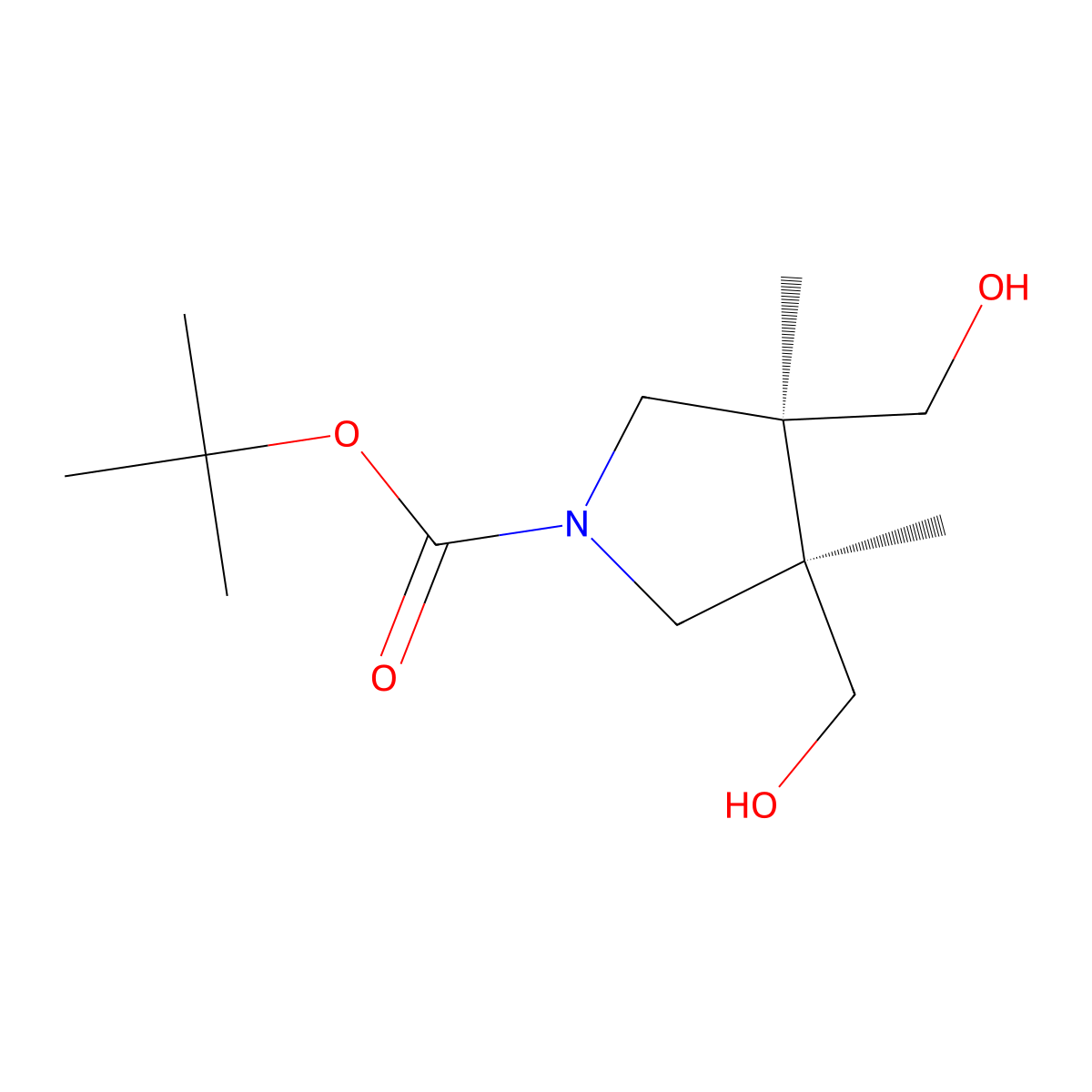tert-butyl (3R,4S)-3,4-bis(hydroxymethyl)-3,4-dimethylpyrrolidine-1-carboxylate molecular structure, CAS 2144894-92-6