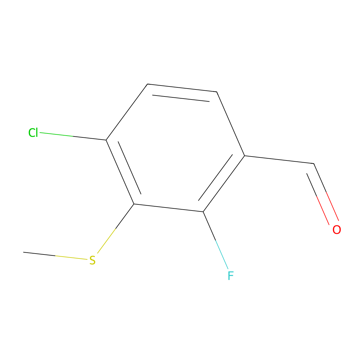 4-Chloro-2-fluoro-3-(methylthio)benzaldehyde molecular structure, CAS 2145093-97-4