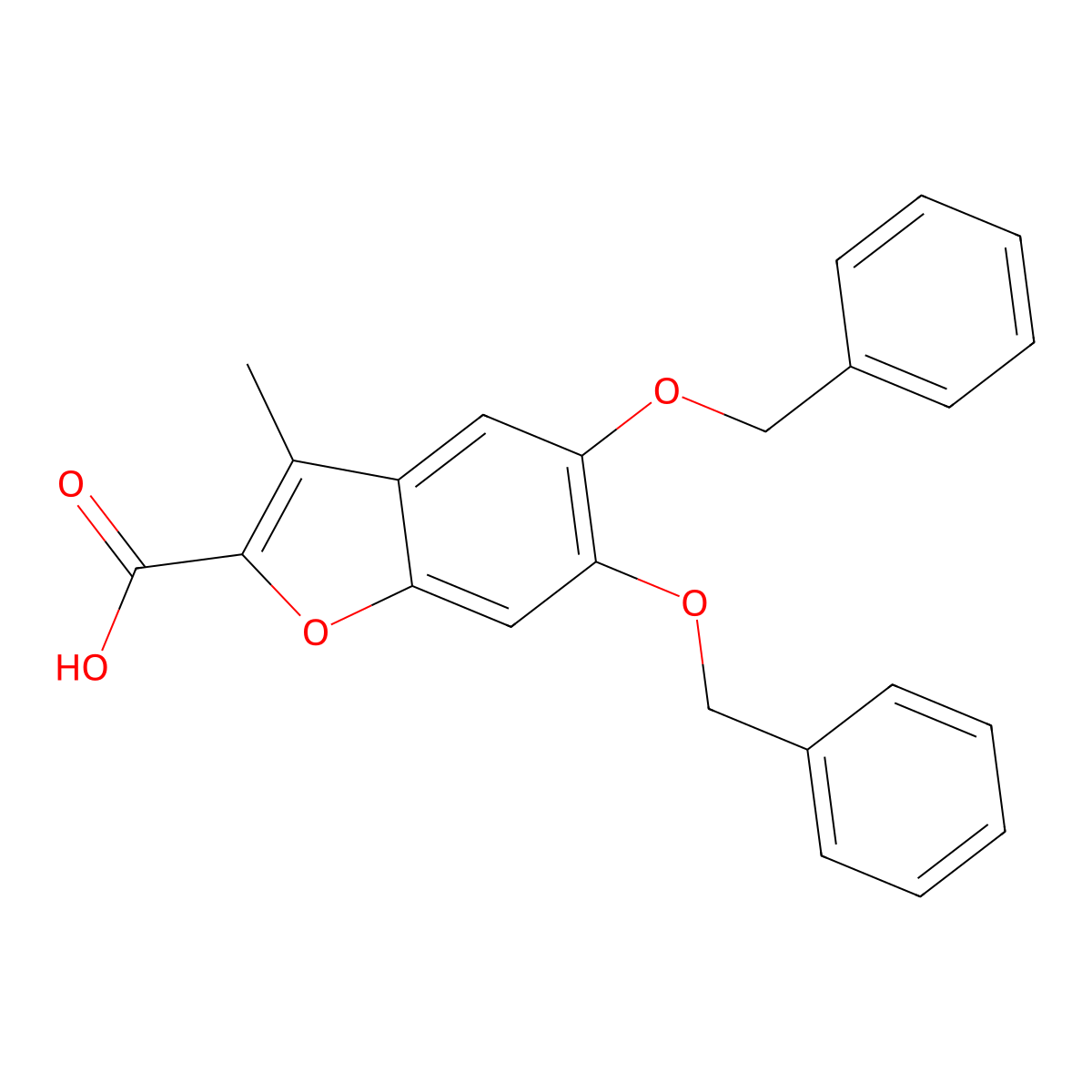5,6-Dibenzyloxy-3-methyl-benzofuran-2-carboxylic acid molecular structure, CAS 21452-86-8