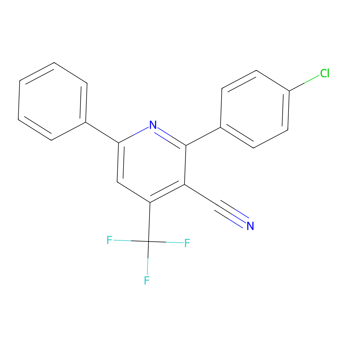 2-(4-Chlorophenyl)-6-phenyl-4-(trifluoromethyl)nicotinonitrile molecular structure, CAS 214545-97-8