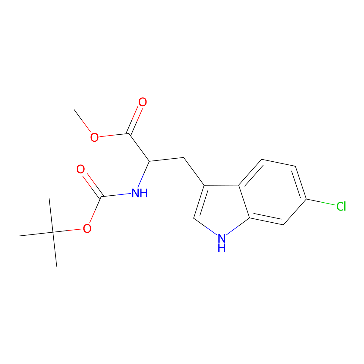 methyl 2-{[(tert-butoxy)carbonyl]amino}-3-(6-chloro-1H-indol-3-yl)propanoate molecular structure, CAS 2145455-83-8