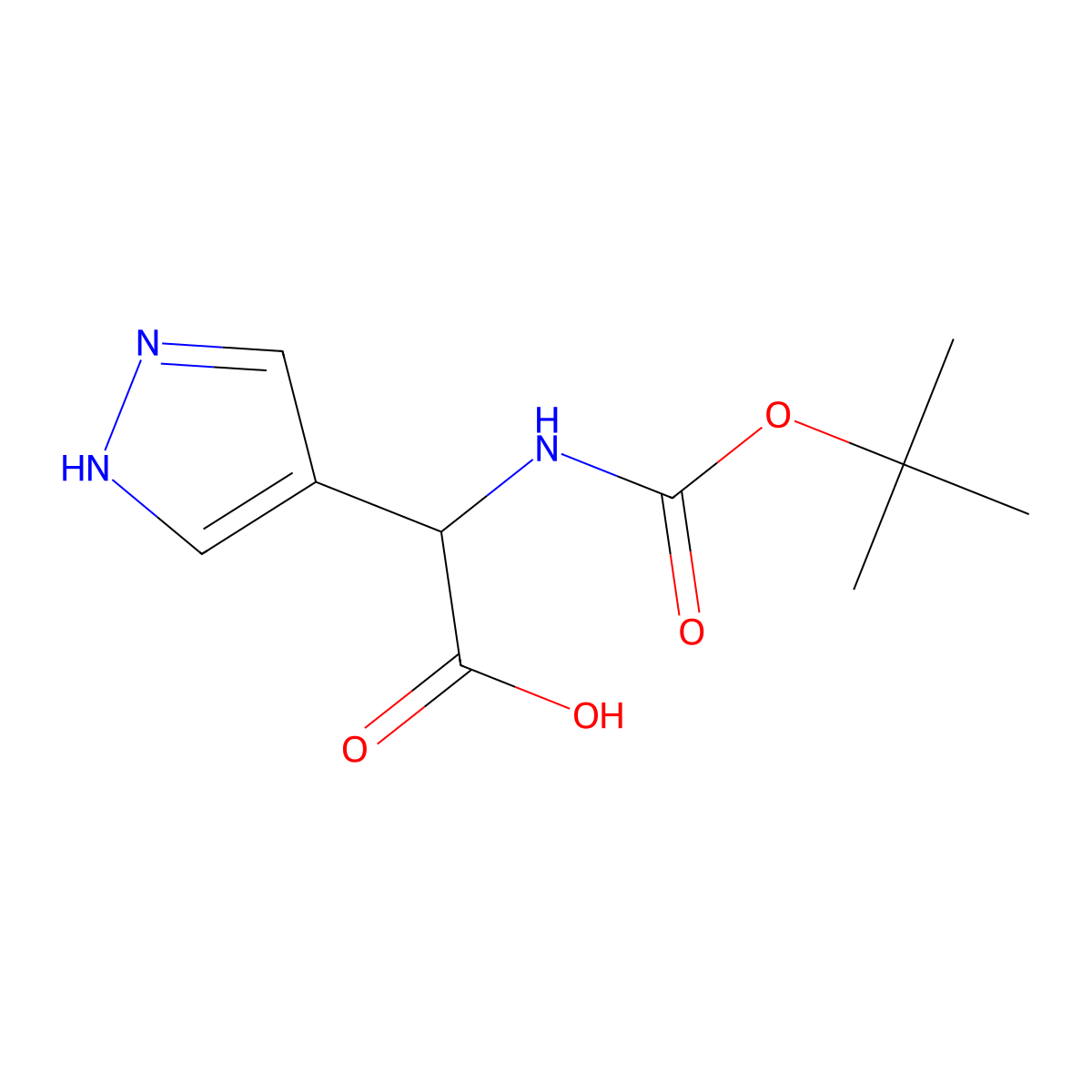 2-{[(tert-butoxy)carbonyl]amino}-2-(1H-pyrazol-4-yl)acetic acid molecular structure, CAS 2145529-78-6