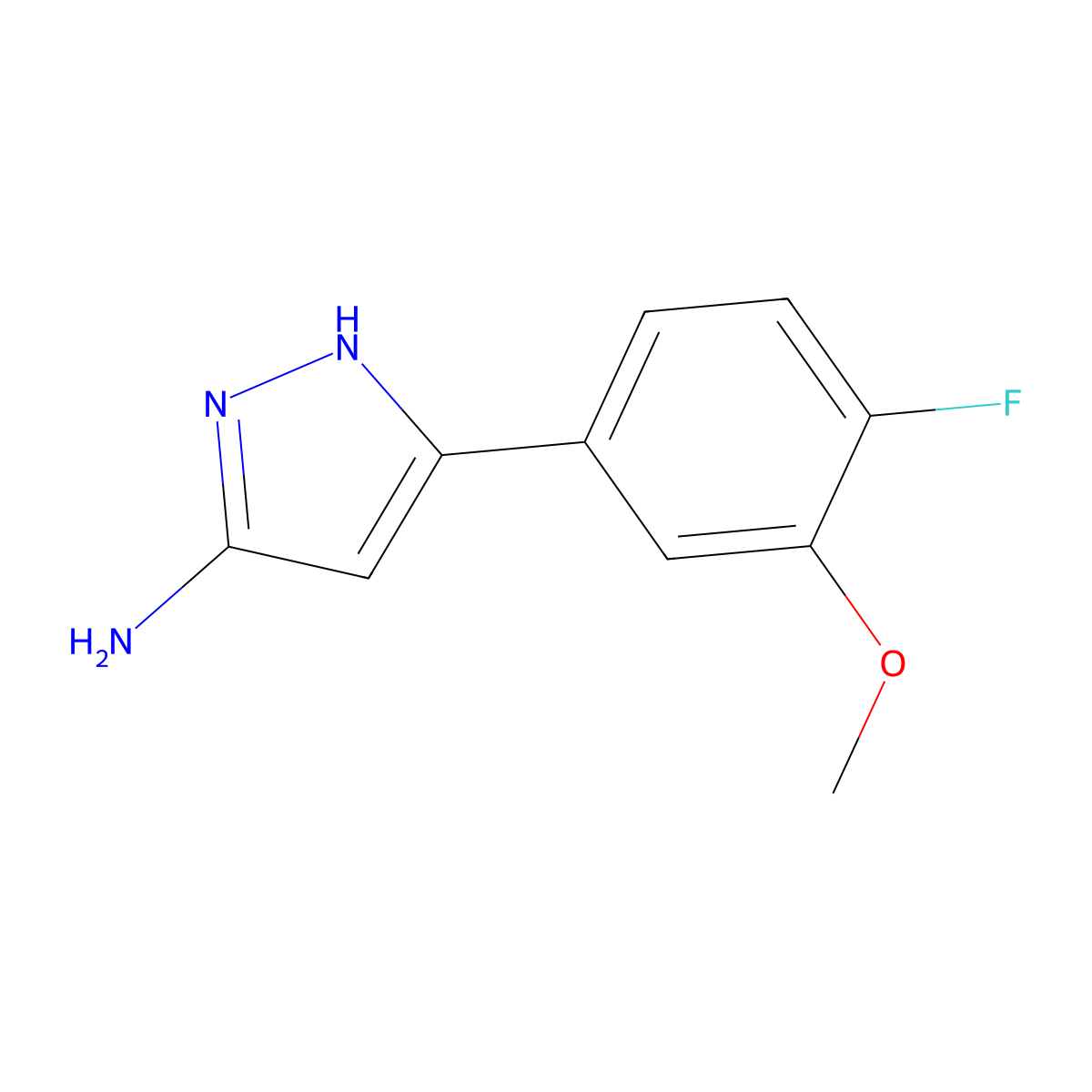 5-(4-fluoro-3-methoxyphenyl)-1H-pyrazol-3-amine molecular structure, CAS 2145556-64-3