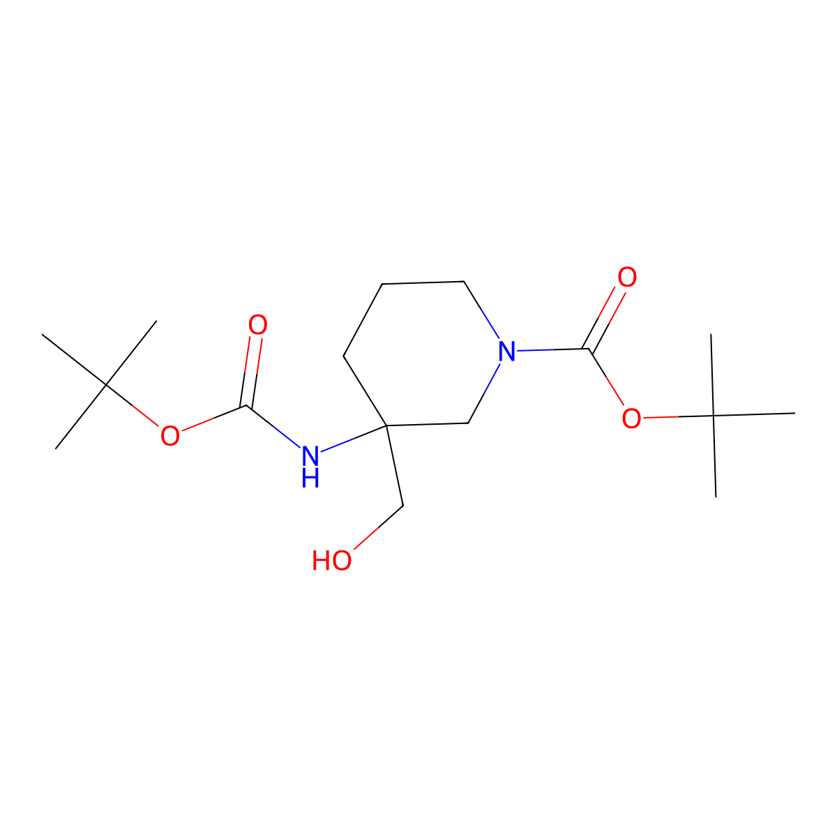 Tert-butyl 3-{[(tert-butoxy)carbonyl]amino}-3-(hydroxymethyl)piperidine-1-carboxylate molecular structure, CAS 2145596-13-8