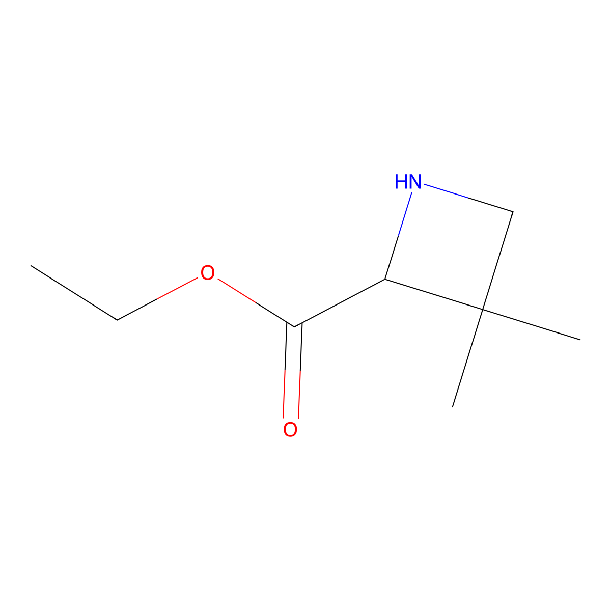 Ethyl 3,3-dimethylazetidine-2-carboxylate molecular structure, CAS 2145615-51-4