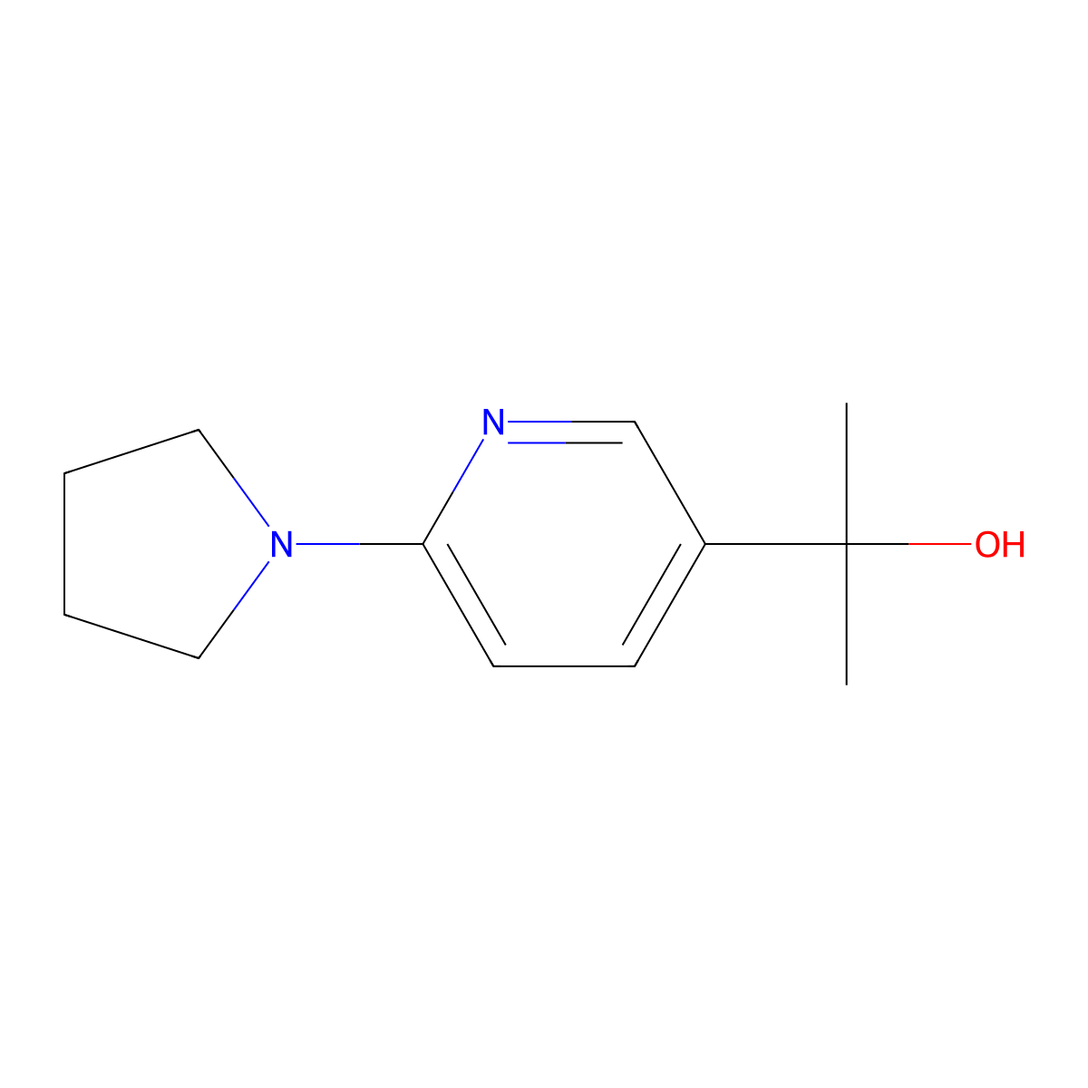 2-(6-(Pyrrolidin-1-yl)pyridin-3-yl)propan-2-ol molecular structure, CAS 2145667-11-2