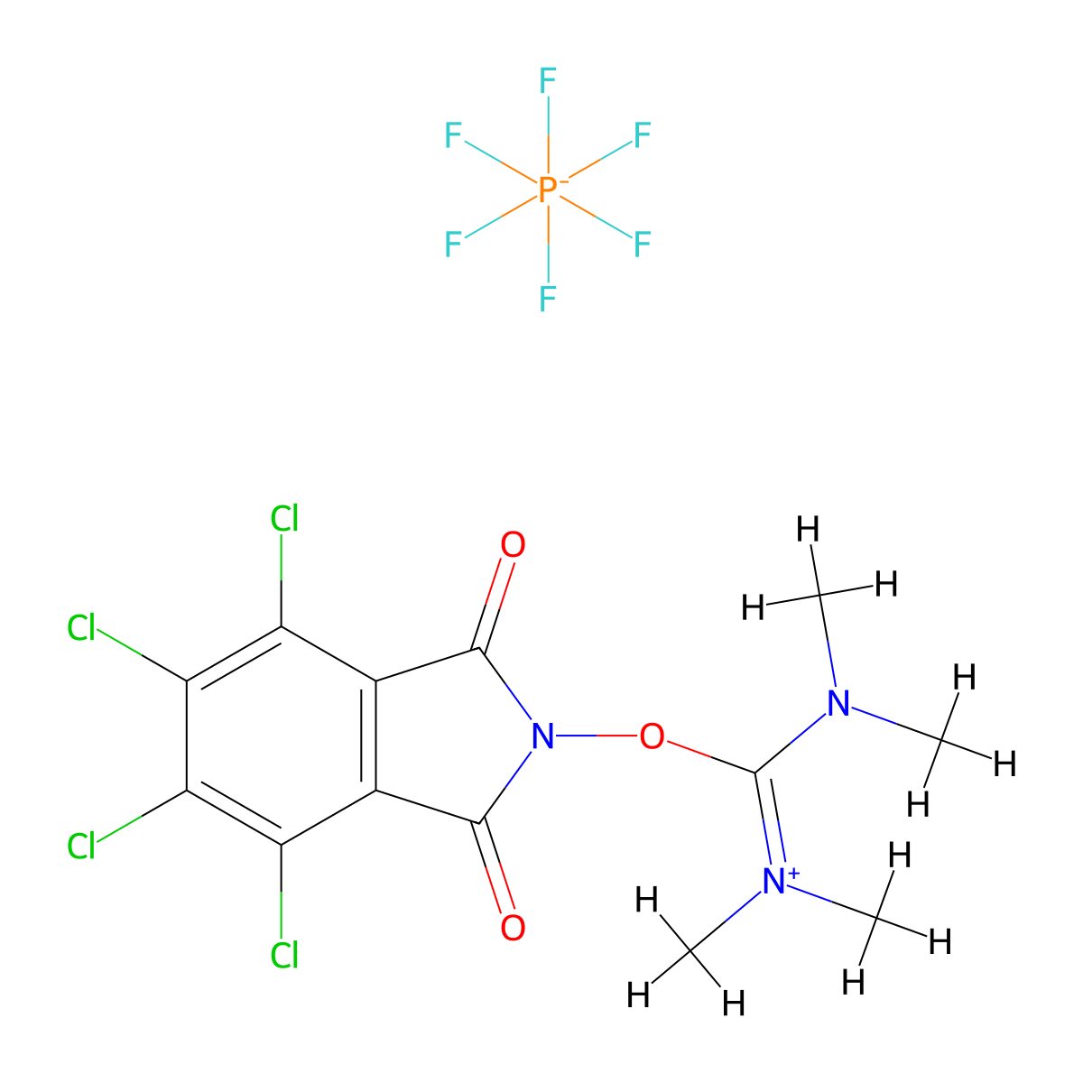 1,1,3,3-tetramethyl-2-(4,5,6,7-tetrachloro-1,3-dioxoisoindolin-2-yl)isouronium hexafluorophosphate(V) molecular structure, CAS 2145668-85-3