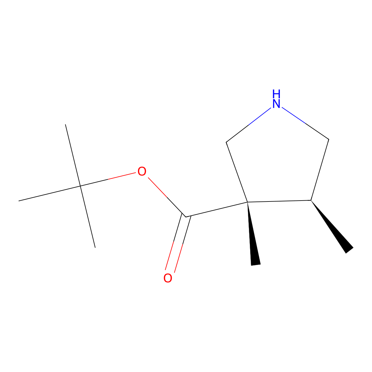 rac-tert-butyl (3R,4R)-3,4-dimethylpyrrolidine-3-carboxylate molecular structure, CAS 2145721-22-6