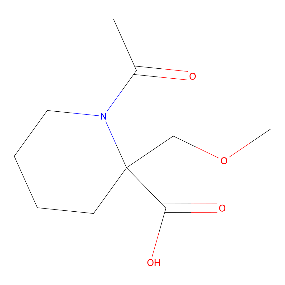 1-Acetyl-2-(methoxymethyl)piperidine-2-carboxylic acid molecular structure, CAS 2145738-82-3