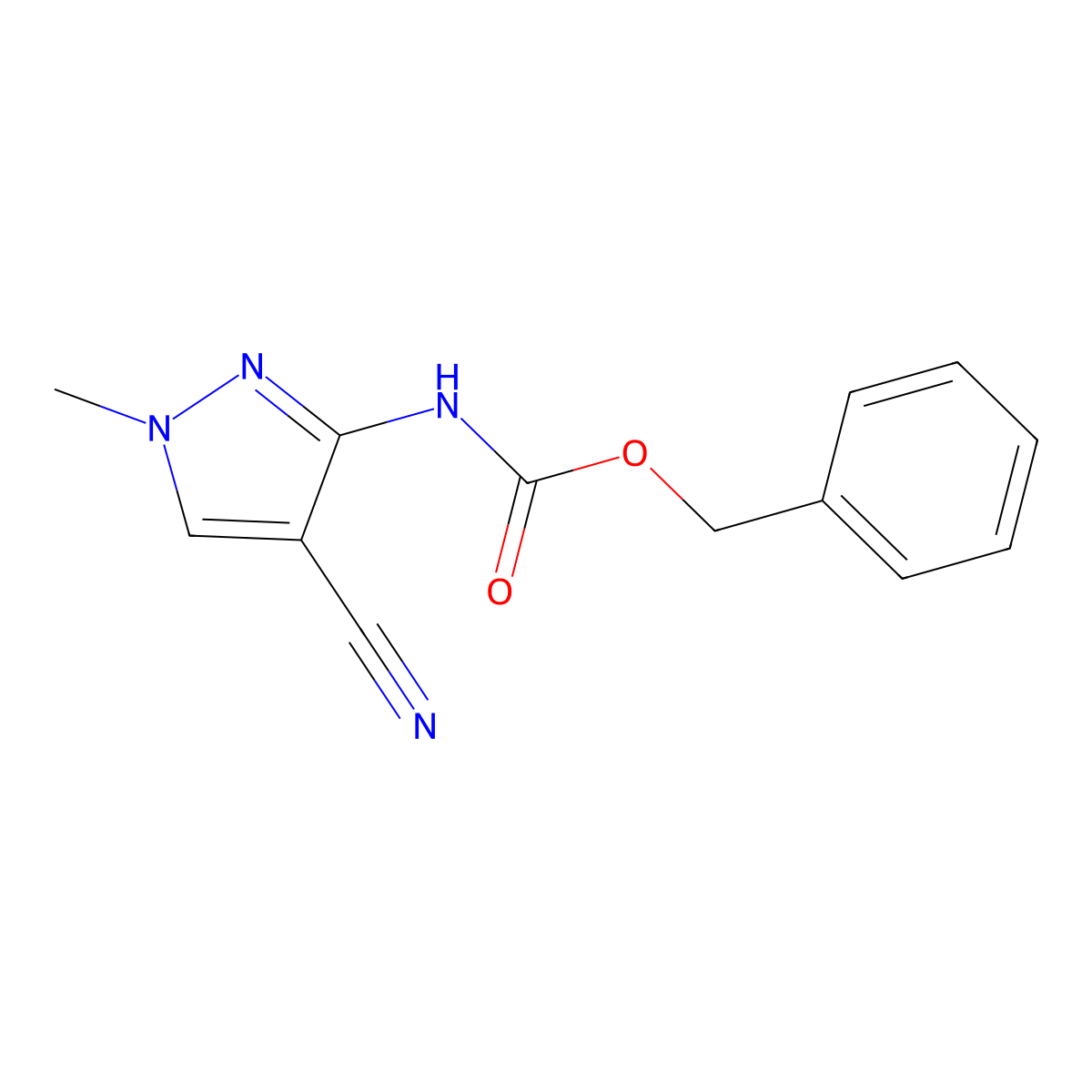 benzyl N-(4-cyano-1-methyl-1H-pyrazol-3-yl)carbamate molecular structure, CAS 2145813-40-5
