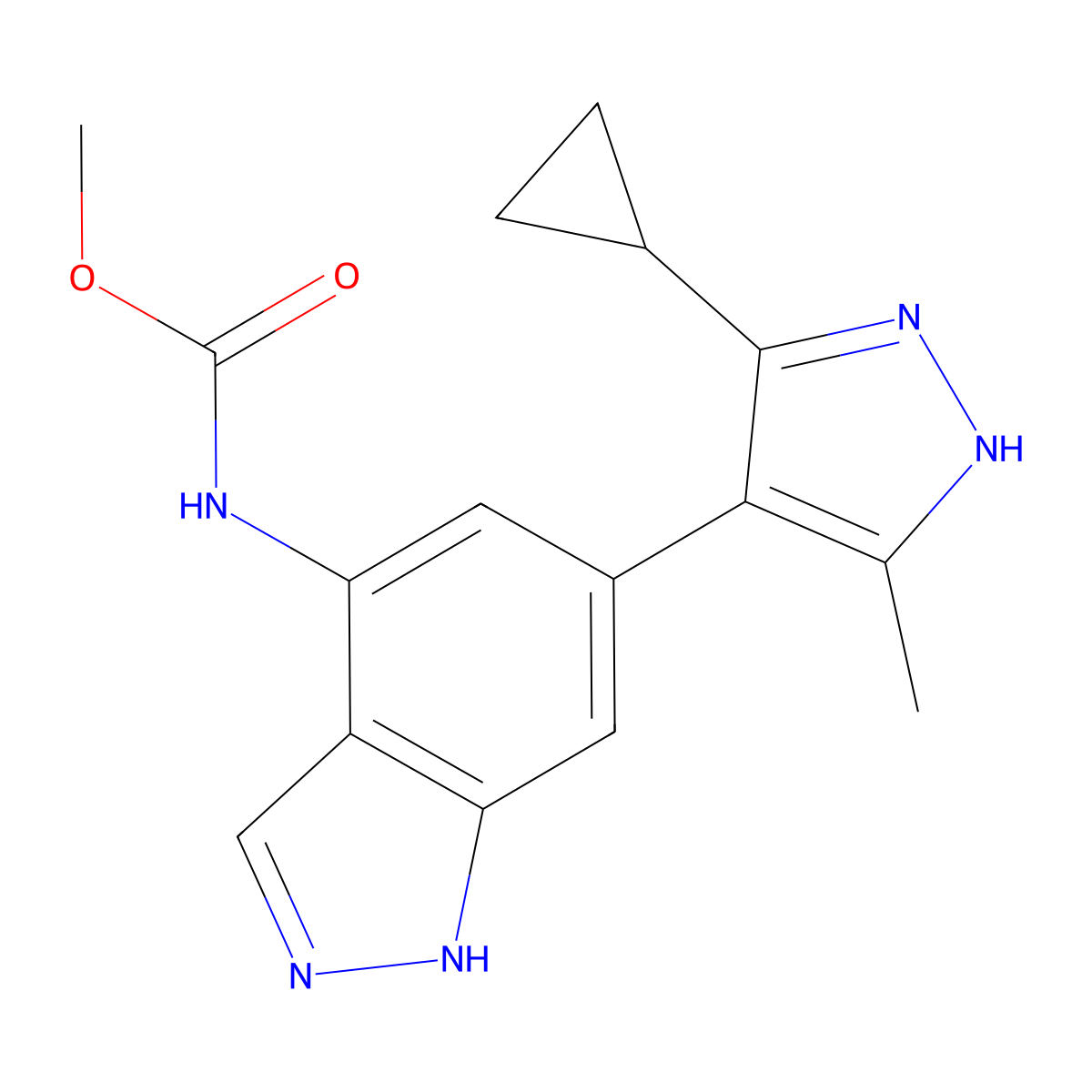 Methyl (6-(3-cyclopropyl-5-methyl-1H-pyrazol-4-YL)-1H-indazol-4-YL)carbamate molecular structure, CAS 2146177-09-3