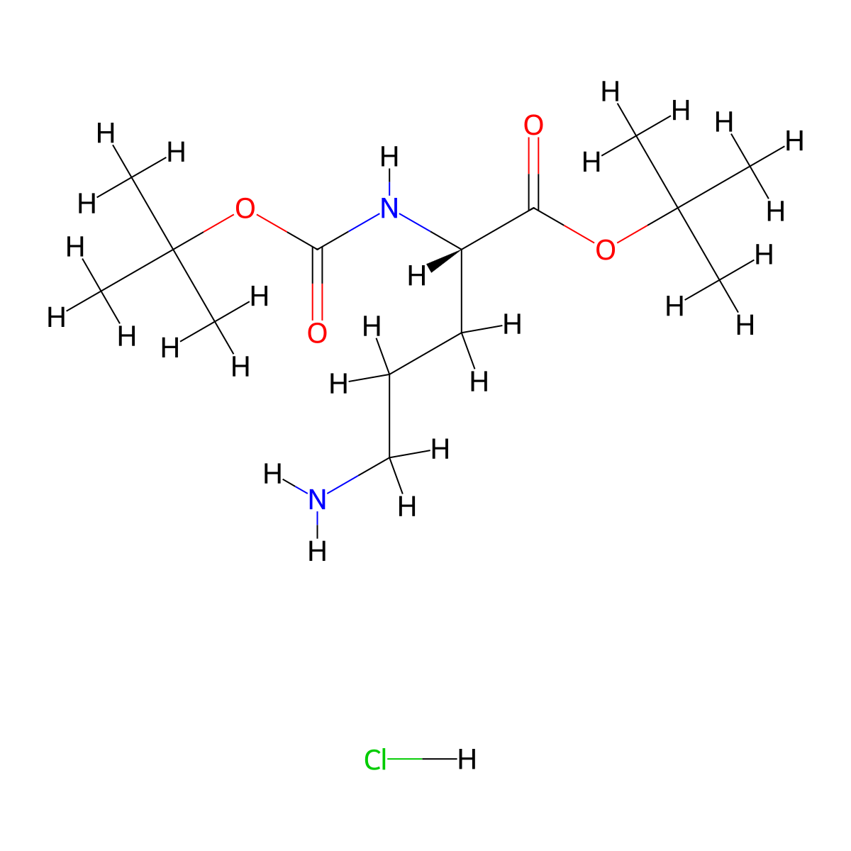 (S)-tert-butyl 5-amino-2-((tert-butoxycarbonyl)amino)pentanoate hydrochloride molecular structure, CAS 214629-97-7