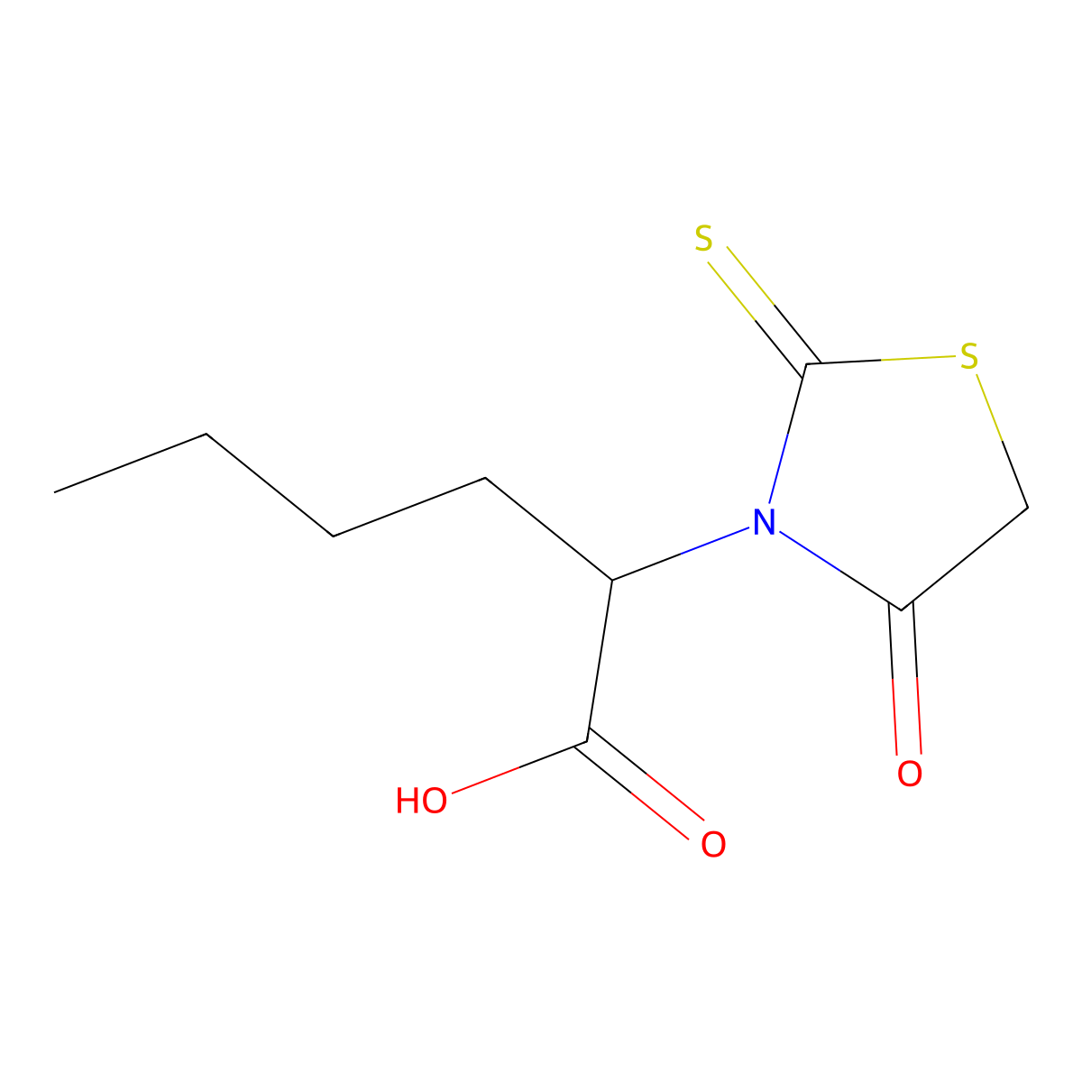 2-(4-Oxo-2-thioxothiazolidin-3-yl)hexanoic acid molecular structure, CAS 21468-78-0