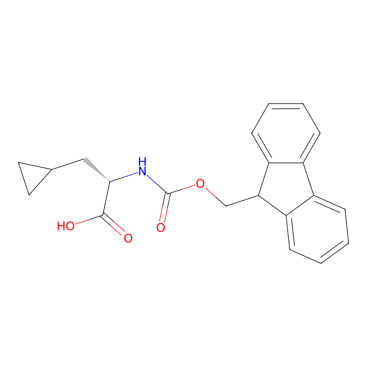 (2S)-3-cyclopropyl-2-((((9H-fluoren-9-yl)methoxy)carbonyl)amino)propanoic acid molecular structure, CAS 214750-76-2